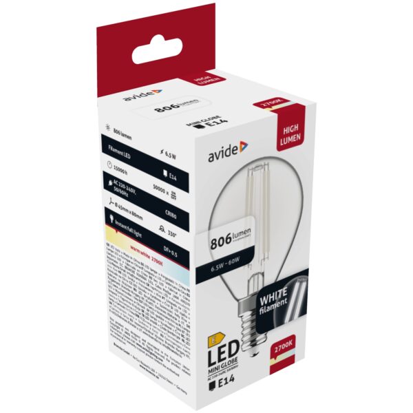 Avide LED White Filament Mini Globe 6.5W E14 WW 2700K | BR (SKU:AWLFMG14WW-6.5W) Egyéb Avide LED White Filament Mini Globe 6.5W E14 WW 2700K | BR (SKU:AWLFMG14WW-6.5W) Egyéb