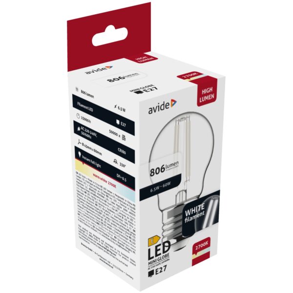 Avide LED White Filament Mini Globe 6.5W E27 WW 2700K | BR (SKU:AWLFMG27WW-6.5W) Egyéb Avide LED White Filament Mini Globe 6.5W E27 WW 2700K | BR (SKU:AWLFMG27WW-6.5W) Egyéb