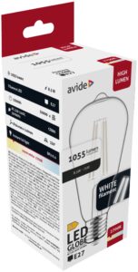 Avide LED White Filament ST64 8.5W E27 WW 2700K | BR (SKU:AWLFST64WW-8.5W) Gömb