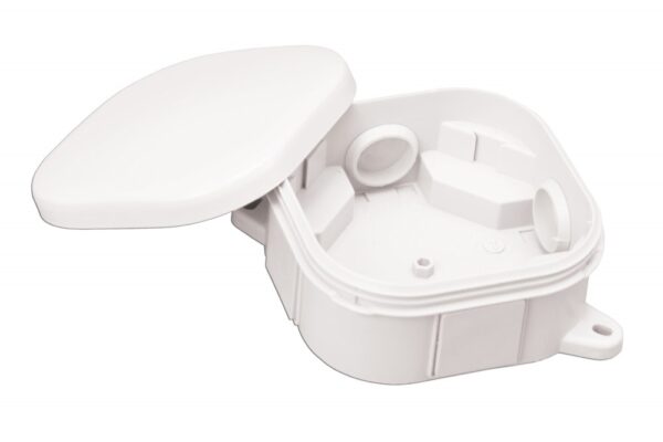 Halogénmentes, fehér tűzhelycsatlakozó, 4 bevezetéssel, terminál nélküli, 92x92x44mm, IP54 Szerelvénydobozok, kötődobozok, tartozékok