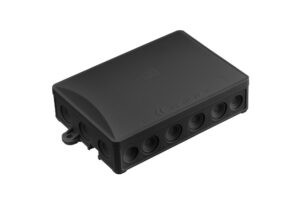 Falon kívüli kötődoboz, UV-álló, fekete, 18 bevezetéssel, 95x157x40mm, IP54 Kötődobozok Falon kívüli kötődoboz, UV-álló, fekete, 18 bevezetéssel, 95x157x40mm, IP54 Kötődobozok