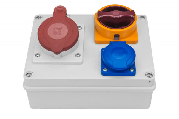 R-BOX 190, 1x16A/5p, 1x250V, 0/1 kétállású főkapcsoló Ipari elosztódobozok, oszlopok, kábeldobok