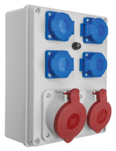 R-BOX 240, 1x32A/5p, 1x16A/5p, 4x250V Ipari elosztódobozok, oszlopok, kábeldobok