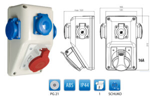 R-BOX Kompakt 1x16A/5p, 3x250V Ipari elosztódobozok, oszlopok, kábeldobok