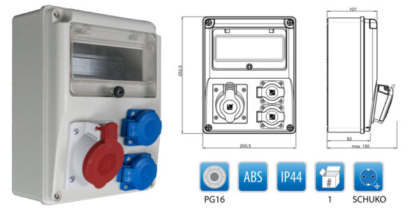 R-BOX 240 8S 1×16/5,2x230V, füst színű üveg Ipari elosztódobozok, oszlopok, kábeldobok