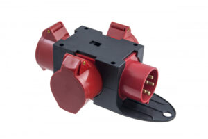 R-BOX MINI ipari elosztó-csatlakozóaljzat, 1x16A/5p dugvilla, 3x16A/5p aljzat Ipari elosztódobozok, oszlopok, kábeldobok