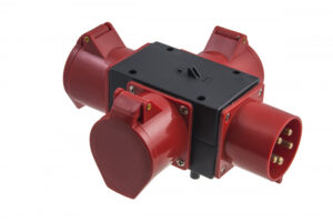 R-BOX MINI ipari elosztó-csatlakozóaljzat, 1x32A/5p dugvilla, 3x32A/5p aljzat Ipari elosztódobozok, oszlopok, kábeldobok