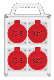 R-BOX SLIM, 4x32A/5p, IP44 Ipari elosztódobozok, oszlopok, kábeldobok