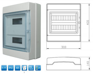 Vízmentes lakáselosztó, N+PE sínnel, 24 modul, IP65 Lakáselosztók, szekrények
