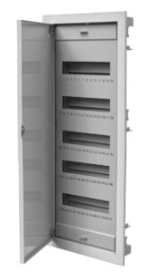 Univerzális, 5 soros elosztószekrény fém ajtóval, N+PE sínnel, 60+9 modullal Lakáselosztók, szekrények