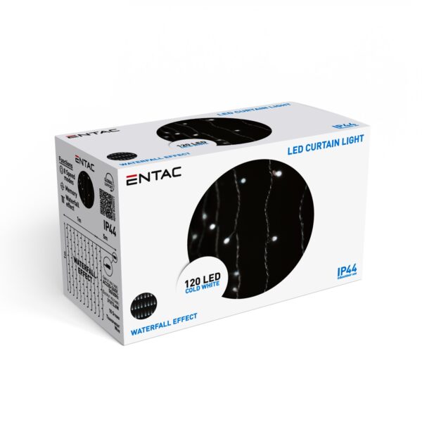 Entac Karácsonyi Függöny CW Vízesés Effektussal IP44 120 LED 1x1m with 8F | BR (SKU:ECCL-120CW-WF) Függöny, háló