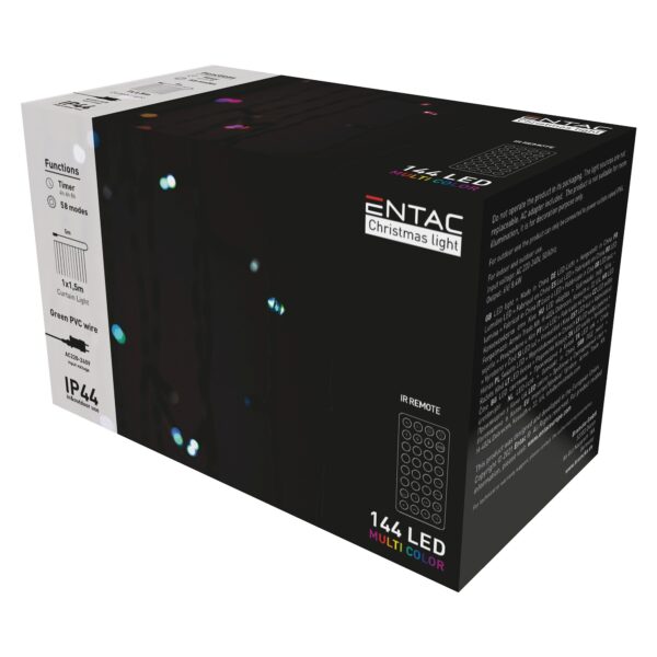 Entac Karácsonyi Függöny IP44 144 LED RGB 8×8 Funkció 1×1.5m IR távirányítóval | BR (SKU:ECCL-144-RGBIR) Függöny, háló