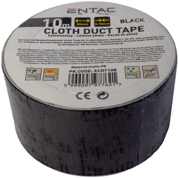Entac Szövet erősítésű szalag 0.18x50mm Fekete 10m | BR (SKU:ECDT10B) Entac szalagok