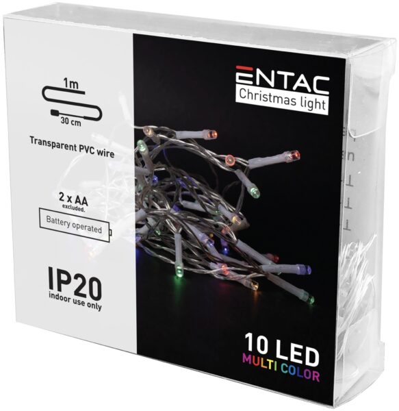 Entac Karácsonyi Beltéri Füzér 10 LED Színes 1,3m (2AA nt.) | BR (SKU:ECL-10MC) Világítás