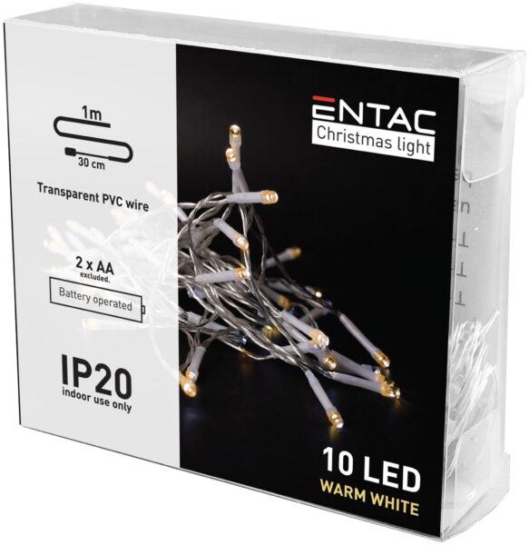 Entac Karácsonyi Beltéri Füzér 10 LED WW 1,3m (2AA nt.) | BR (SKU:ECL-10WW) Beltéri füzér