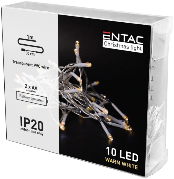 Entac Karácsonyi Beltéri Füzér 10 LED WW 1,3m (2AA nt.) | BR (SKU:ECL-10WW) Beltéri füzér