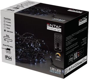 Entac Karácsonyi IP44 120 LED Füzér CW 9m Távirányítóval | BR (SKU:ECL-120-CW-IR) Kültéri füzér