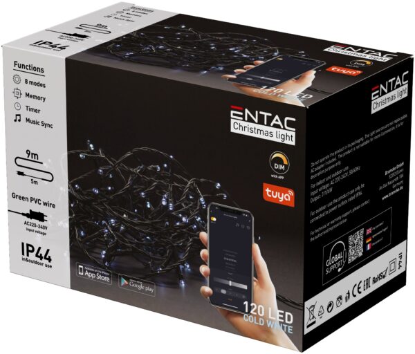 Entac Karácsonyi IP44 120 LED Füzér CW 9m Tuya APP | BR (SKU:ECL-120-TY-CW) Világítás