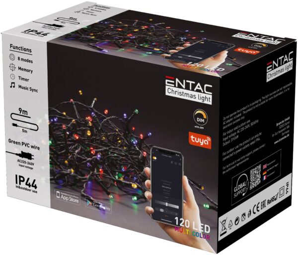 Entac Karácsonyi IP44 120 LED Füzér MC 9m Tuya APP | BR (SKU:ECL-120-TY-MC) Világítás