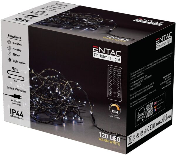 Entac Karácsonyi IP44 120 LED Füzér WW 9m Távirányítóval | BR (SKU:ECL-120-WW-IR) Világítás Entac Karácsonyi IP44 120 LED Füzér WW 9m Távirányítóval | BR (SKU:ECL-120-WW-IR) Világítás