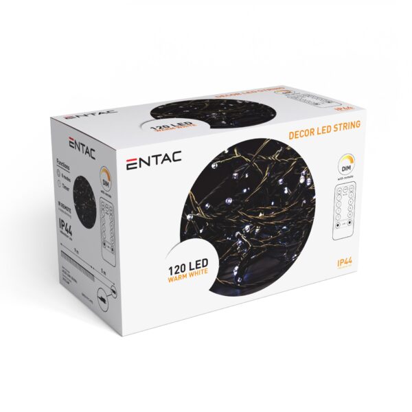 Entac Karácsonyi IP44 120 LED Füzér WW 9m Távirányítóval | BR (SKU:ECL-120-WW-IR-FS) Kültéri füzér