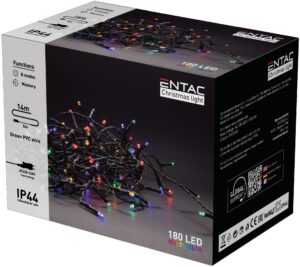 Entac Karácsonyi IP44 180 LED Füzér Színes 14m | BR (SKU:ECL-180-MC) Kültéri füzér