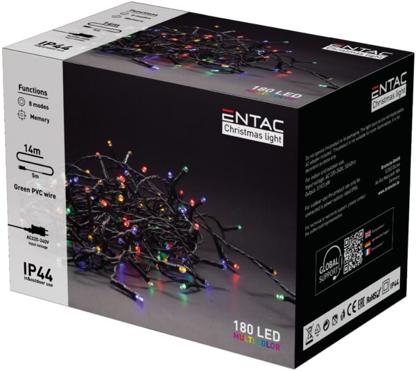 Entac Karácsonyi IP44 180 LED Füzér Színes 14m | BR (SKU:ECL-180-MC) Kültéri füzér