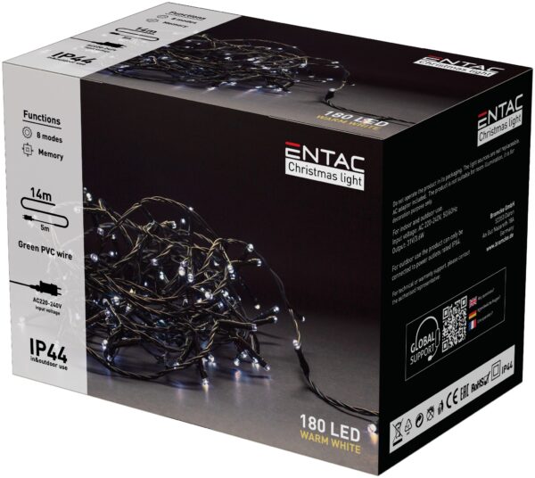Entac Karácsonyi IP44 180 LED Füzér WW 13,4m | BR (SKU:ECL-180-WW) Kültéri füzér