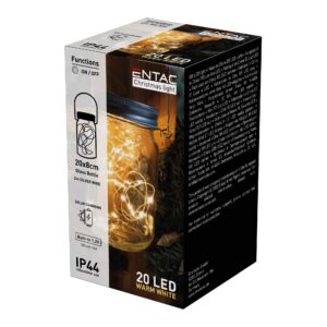 Entac Napelemes IP44 Üveg 20 LED fényfüzérrel WW | BR (SKU:ECL-20-SBL) Asztali dekoráció