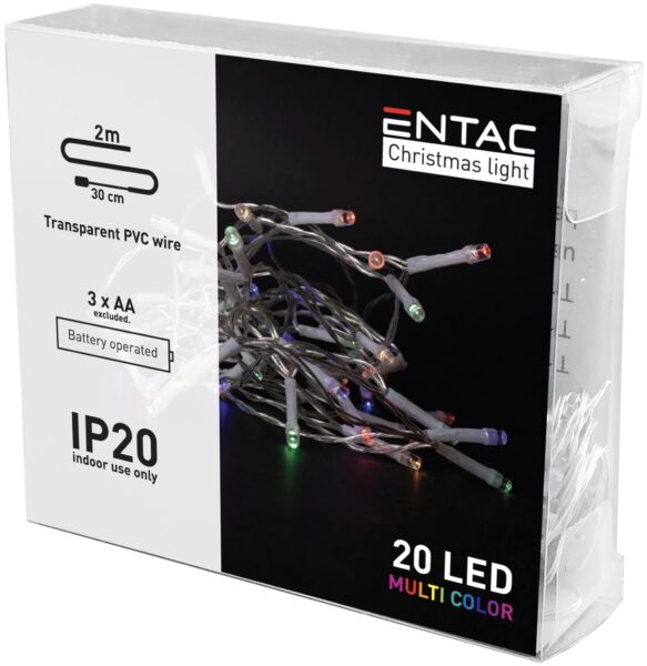 Entac Karácsonyi Beltéri Füzér 20 LED Színes 2,3m (3AA nt.) | BR (SKU:ECL-20MC) Beltéri füzér