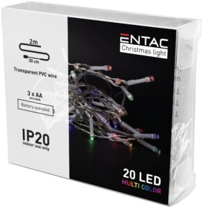 Entac Karácsonyi Beltéri Füzér 20 LED Színes 2,3m (3AA nt.) | BR (SKU:ECL-20MC) Beltéri füzér