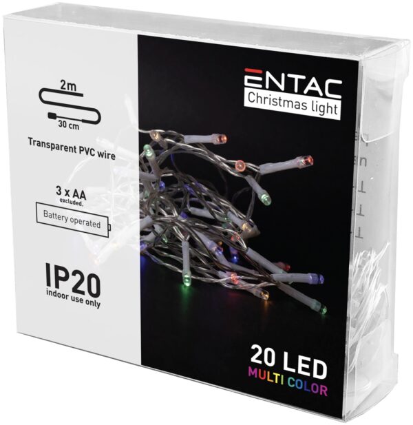 Entac Karácsonyi Beltéri Füzér 20 LED Színes 2,3m (3AA nt.) | BR (SKU:ECL-20MC) Beltéri füzér