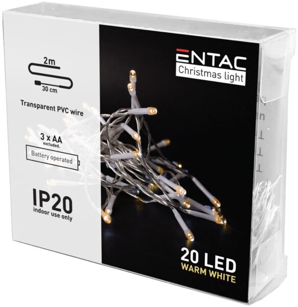 Entac Karácsonyi Beltéri Füzér 20 LED WW 2,3m (3AA nt.) | BR (SKU:ECL-20WW) Beltéri füzér