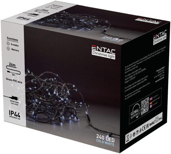 Entac Karácsonyi IP44 240 LED Füzér CW 24m | BR (SKU:ECL-240-CW) Kültéri füzér