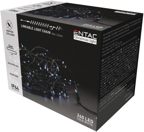Entac Karácsonyi IP44 240 LED Sorolható Füzér CW 24m adapter nélkül | BR (SKU:ECL-240-CW-L) Világítás