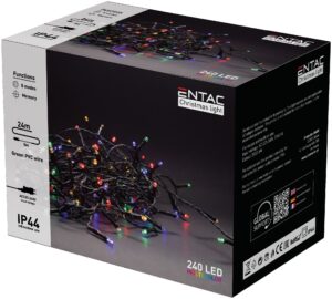 Entac Karácsonyi IP44 240 LED Füzér Színes 24m | BR (SKU:ECL-240-MC) Kültéri füzér