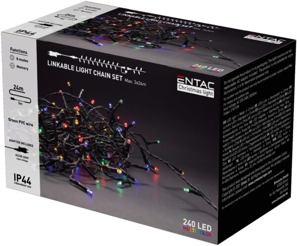Entac Karácsonyi IP44 240 LED Sorolható Füzér MC 24m szett adapterrel | BR (SKU:ECL-240-MC-LSA) Kültéri füzér