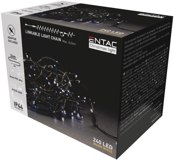 Entac Karácsonyi IP44 240 LED Sorolható Füzér WW 24m adapter nélkül | BR (SKU:ECL-240-WW-L) Kültéri füzér Entac Karácsonyi IP44 240 LED Sorolható Füzér WW 24m adapter nélkül | BR (SKU:ECL-240-WW-L) Kültéri füzér