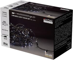 Entac Karácsonyi IP44 240 LED Sorolható Füzér WW 24m szett adapterrel | BR (SKU:ECL-240-WW-LSA) Kültéri füzér