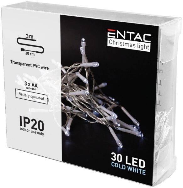 Entac Karácsonyi Beltéri Füzér 30 LED CW 3,3m (3AA nt.) | BR (SKU:ECL-30CW) Beltéri füzér