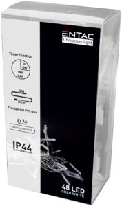 Entac Karácsonyi IP44 Füzér 48 LED Időzítővel CW 4m (3AA) | BR (SKU:ECL-48CW-T) Kültéri füzér