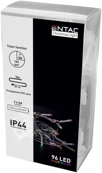 Entac Karácsonyi IP44 Füzér 96 LED Időzítővel Színes 7m (3AA) | BR (SKU:ECL-96MC-T) Kültéri füzér Entac Karácsonyi IP44 Füzér 96 LED Időzítővel Színes 7m (3AA) | BR (SKU:ECL-96MC-T) Kültéri füzér