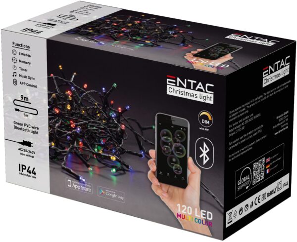 Entac Karácsonyi IP44  Fényfüzér 120 LED MC 9m BT aplikáció | BR (SKU:ECL-BT-120MC) Kültéri füzér