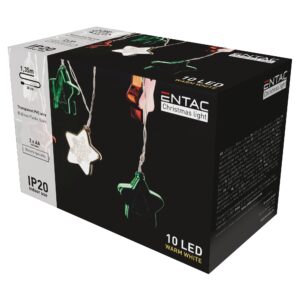 Entac Karácsonyi Beltéri Színes Csillag 60mm Füzér 10 LED WW 1,65m (2AA nt.) | BR (SKU:ECL-CCSD-10WW) Beltéri füzér