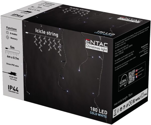 Entac Karácsonyi IP44 180 LED Jégcsapfüzér CW 4m | BR (SKU:ECL-I180CW) Függöny, háló Entac Karácsonyi IP44 180 LED Jégcsapfüzér CW 4m | BR (SKU:ECL-I180CW) Függöny, háló