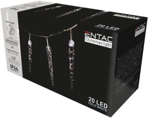 Entac Karácsonyi IP44 20 LED Műanyag 11cm Jégcsapfüzér CW 3m | BR (SKU:ECL-I20CW11) Kültéri füzér