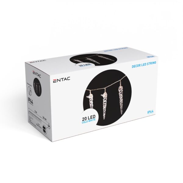Entac Karácsonyi IP44 20 LED Műanyag 160mm Jégcsapfüzér CW 3m | BR (SKU:ECL-I20CW16) Világítás