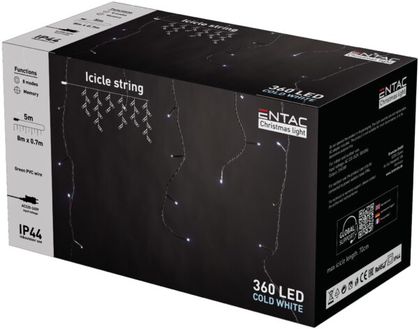 Entac Karácsonyi IP44 360 LED Jégcsapfüzér CW 8m | BR (SKU:ECL-I360CW)