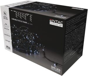Entac Karácsonyi IP44 360 LED Sorolható Jégcsapfüzér CW 8m adapter nélkül | BR (SKU:ECL-I360CW-L) Kültéri füzér