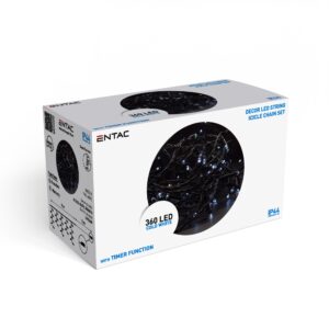 Entac Karácsonyi IP44 360 LED Jégcsapfüzér CW 8m Időzítővel | BR (SKU:ECL-I360CW-T) Függöny, háló